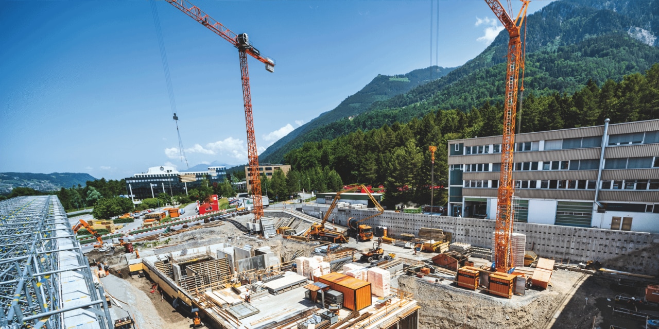 Vista de um edifício em construção