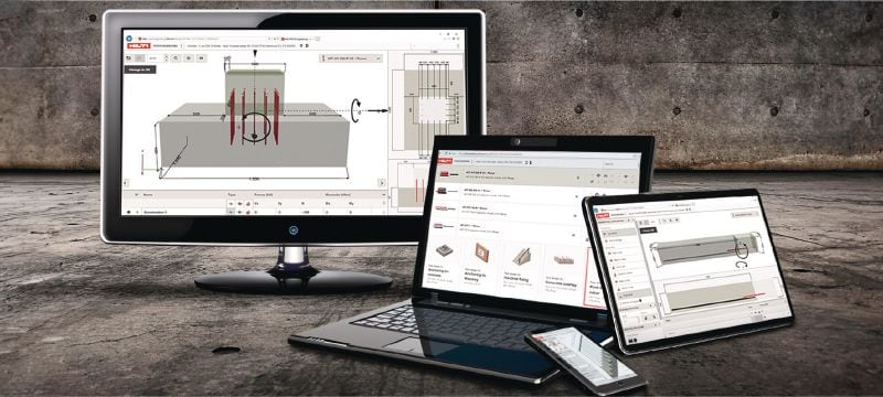 Software PROFIS Engineering Suite para a elaboração de projetos estruturais de edificados Software de engenharia estrutural para projetar a esquematização de ancoragens que inclui códigos e homologações, cálculos baseados na metodologia CBFEM (Component Based Finite Element Method) e uma variedade de métodos de fixação Aplicações 1