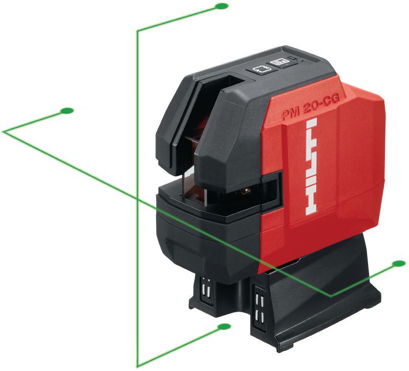 Laser de prumo e linhas cruzadas de elevada precisão PM 20-CGE Laser multidirecional de feixe verde de elevada precisão com 2 linhas e 5 pontos para aprumar, nivelar, alinhar e endireitar